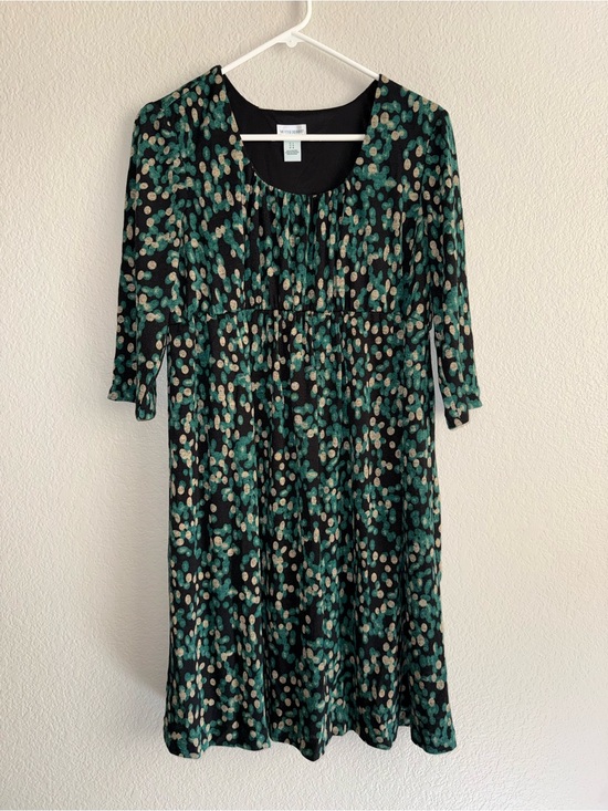 Motherhood Dresses & Skirts - Motherhood Maturity Black Midi Dress with Green and Cream Dot Print